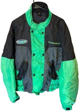 Vintage 90s Kawasaki Team Green Racing Riding Jacket XL